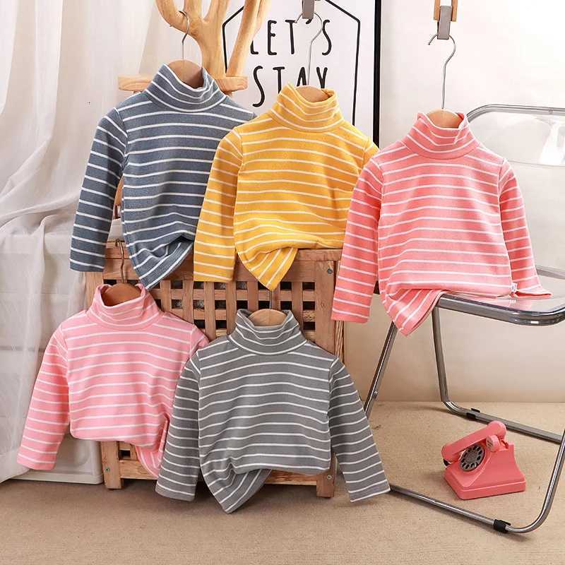 Kids Warm Top Autumn Winter Baby Boys Girls Striped High Collar Sweatshirt Children Leisure Base Shirt Z250826