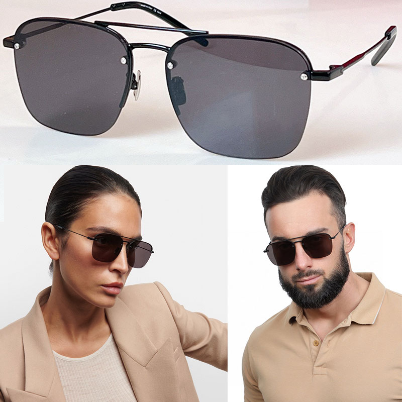 Mens Womans Frameless Sunglasses SL 309 top quality Metal double bridge black lens Polarized protective glasses Men Classic Rectangular Outdoor Busi
