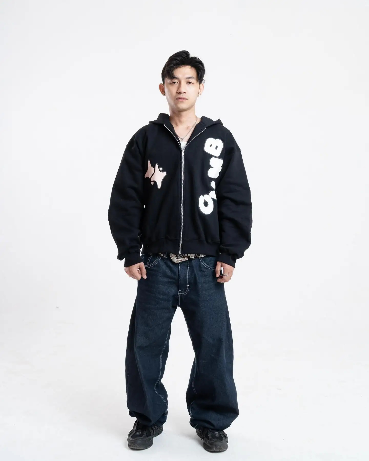 CHMB Star Letter Print Overszied Loose Hoodies Harajuku Hip Hop Street Zip Up Sweatshirt Retro Women Gothic Hoodie Y2k Clothes 250826