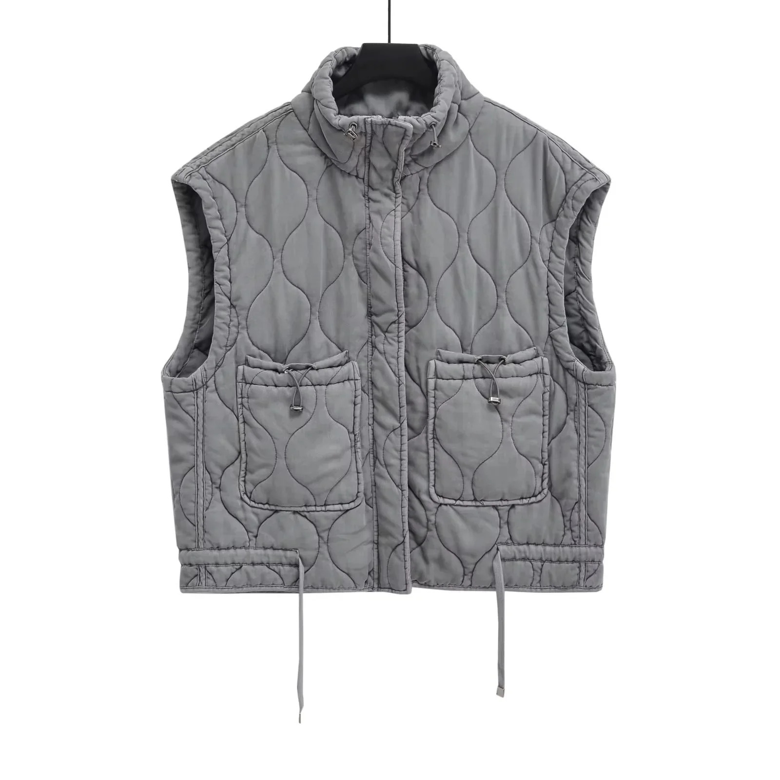 Autumn Winter Fashion Washing Waistcoat Vintage Sleeveless Female Outerwear Chic Vest Tank Top Women Standing Collar Light 250826