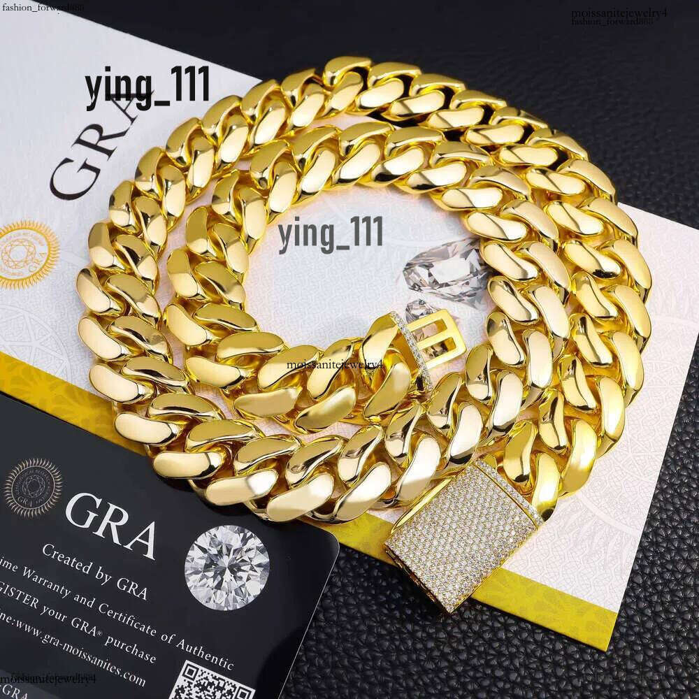 Miami Cuban Chain 14K Real GoldPlated Chilled Necklace Sier HipHop Moissanite Mens Accessory 9f