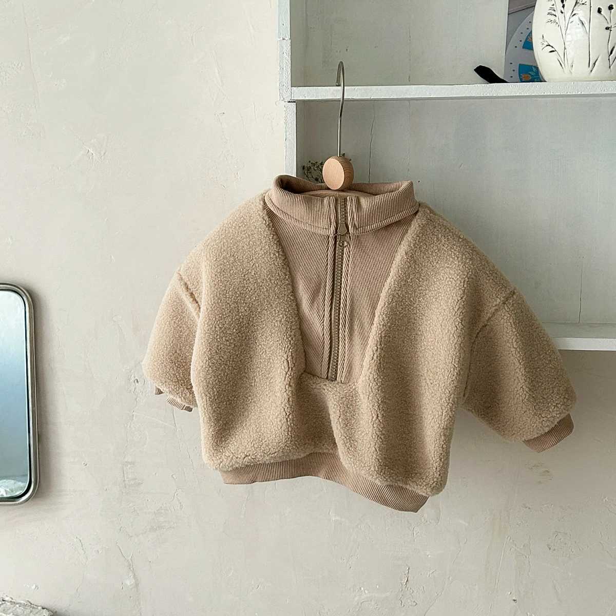 2024 Winter New Toddler Suit Fleece Boys Girls Baby Clothes Tops Long Sleeves Zip Up Sports Top 13Y Baby Coat Solid Color Z250826