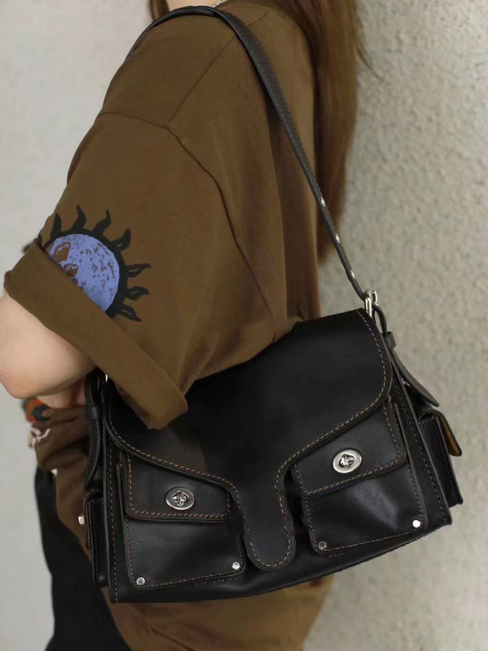 luxury cargo soft shoulder bag designer women genuine leather brooklyh handbag brown black tote crossbody bag locomotive wind handbags