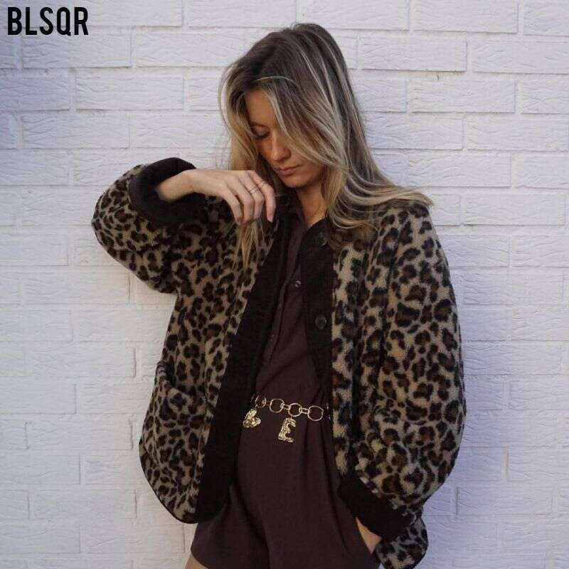 Y2K Leopard Jacket For Women Autumn Winter Casual Long Sleeve Single Breasted O Neck Coat Woman Fashion Streetwear Tops