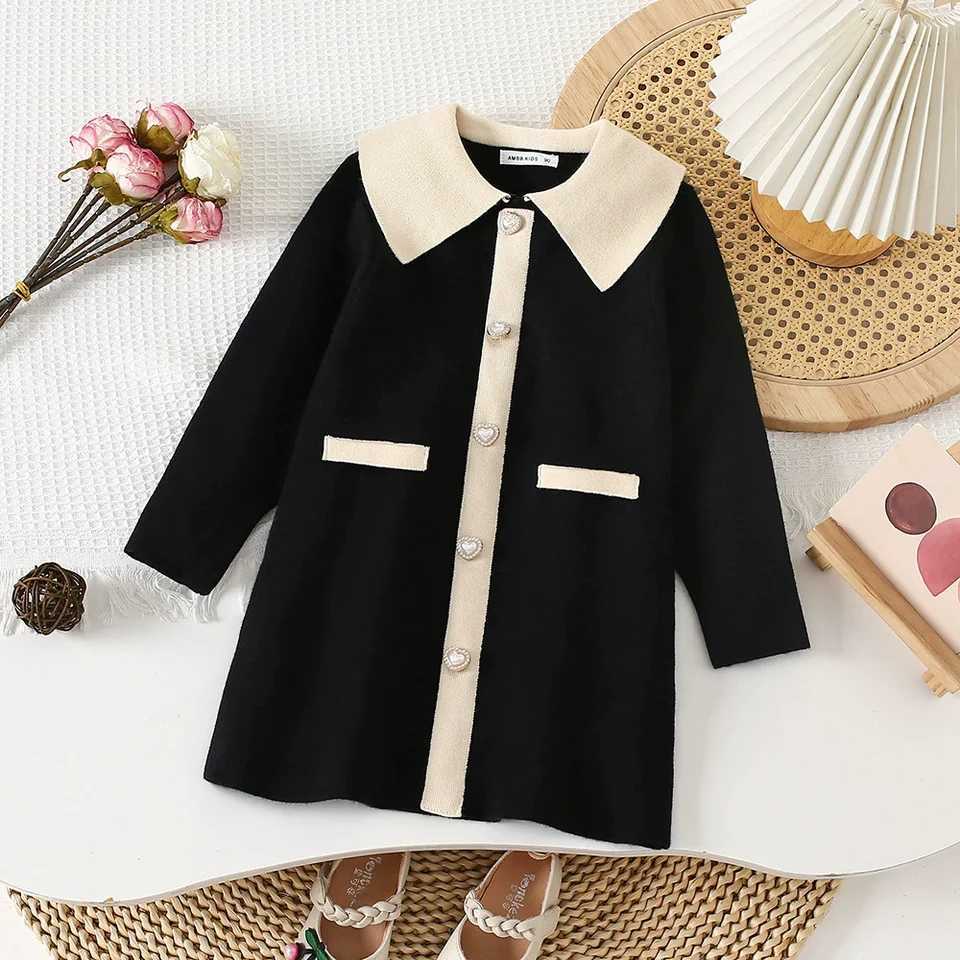 2025 Childrens Dress New Korean Girls Sleek Collar Knitted Woolen Dress Teen Girl Child Knitted Sweater Dress Girl OutfitsXJ250826