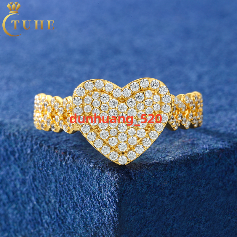 Fashion Anniversary Gift Sparkling Jewelry 925 Sterling Silver VVS Moissanite Diamond Iced Out Heart Finger Ring