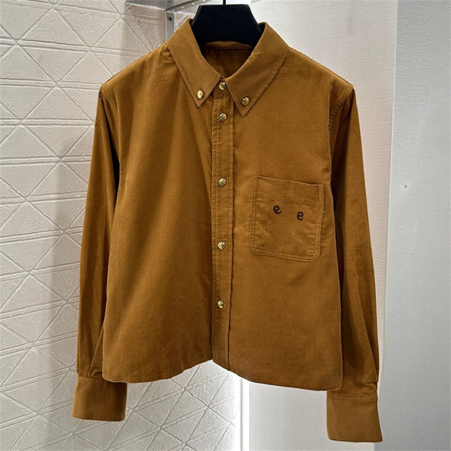 Luxury Corduroy Shirt Jacket For Women Letter Embroidered Long Sleeve Blouse Top Autumn Winter Vintage Buttons Shirts