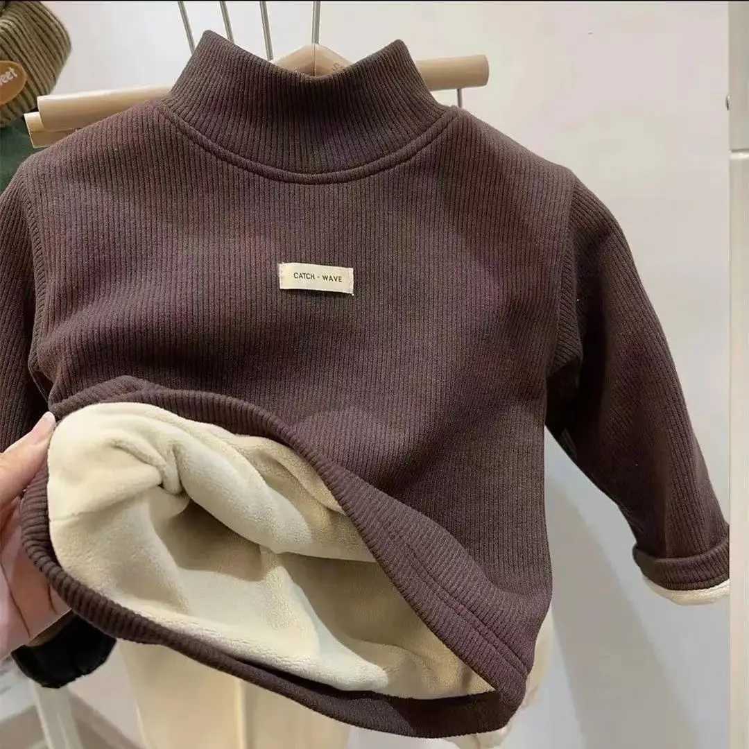 1pcs Autumn Winter Children TShirt Solid Velvet Warm Top Baby Kids Half High Collar Long Sleeve Base Shirt for Girls and Boys Z250826