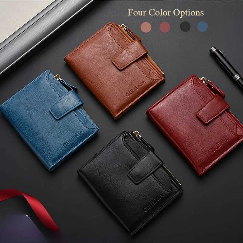 Mens Vintage Wallet Leather Billfold with Zipper Coin Pocket 17 Card Slots ID Window Adjustable Double Button Closure W250826