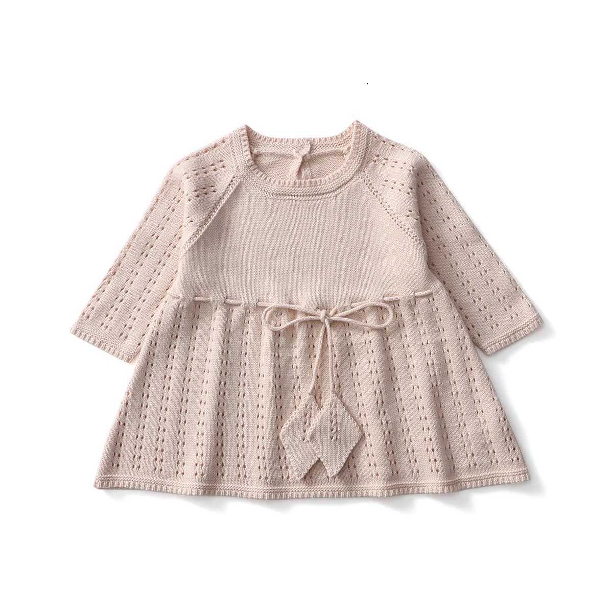 Korean Autumn Children Girls Dress Solid Round Collar Kids Babys Girls Sweater Dress Hollow Knitted Basic Dress For 04Y GirlsXJ250826