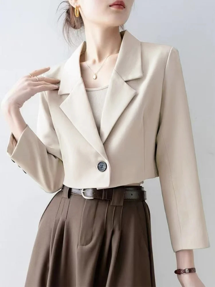 Elegant Womens Blazer Suits Chic Office Ladys Coats Jackets Casual Matching Long Sleeve Crop Top Korean Trend Blazers 250825
