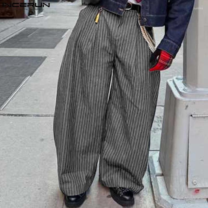Men's Pants INCERUN Wide Leg Striped Joggers Oversize Button Casual Trousers Men Streetwear 2025 Fashion Loose Long S-5XL