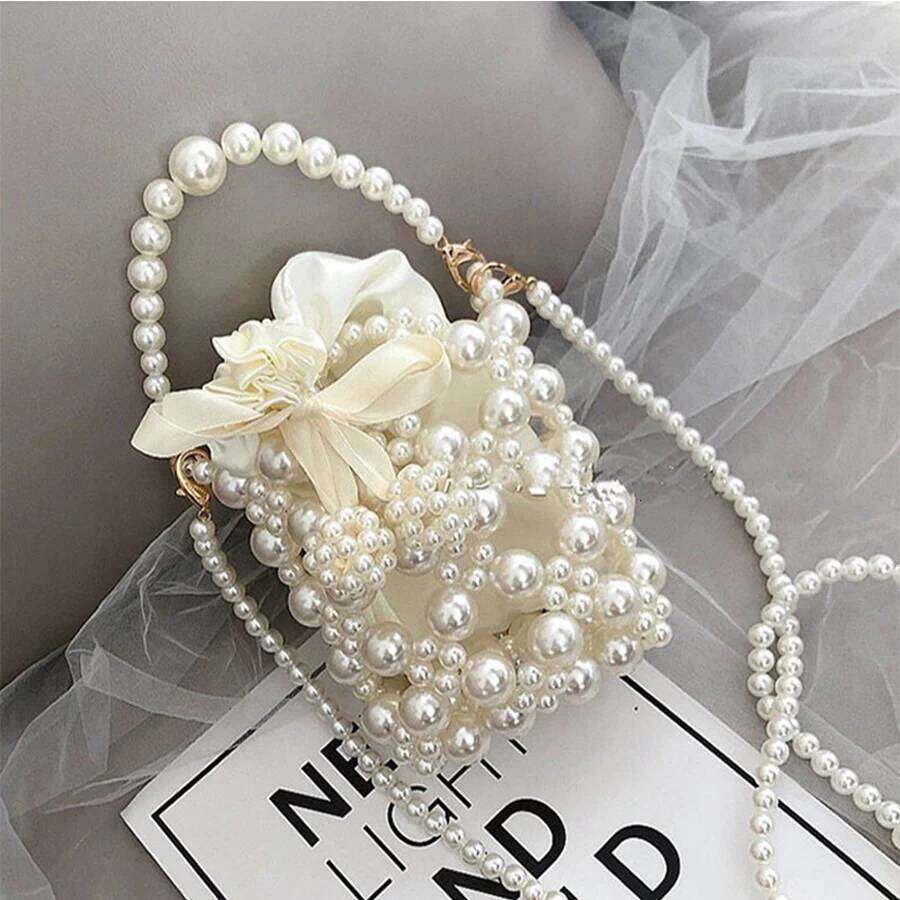 Designer Bags Purses And Handbags Cute Pearl Crossbody For Women Mini Coin Pouch Tote Girl Party Clutch Summer White Beaded Shoulder Bags Luxury Bag