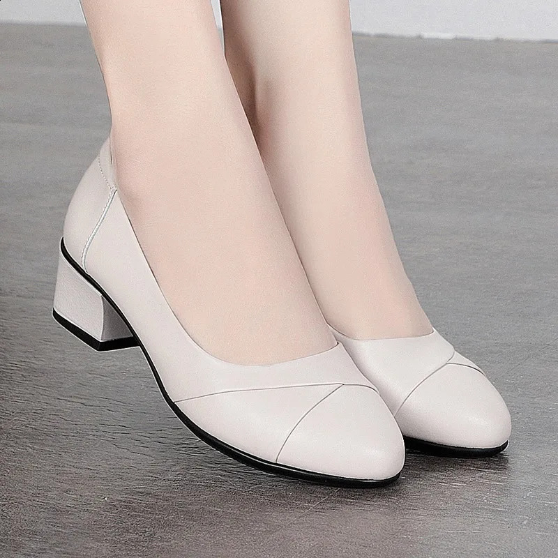 Mid Heel Womens Casual Pumps Comfort Thick Heels Round Toe Mothers Shoes Soft Sole Non-slip Office Work Shoes Breathable 250821