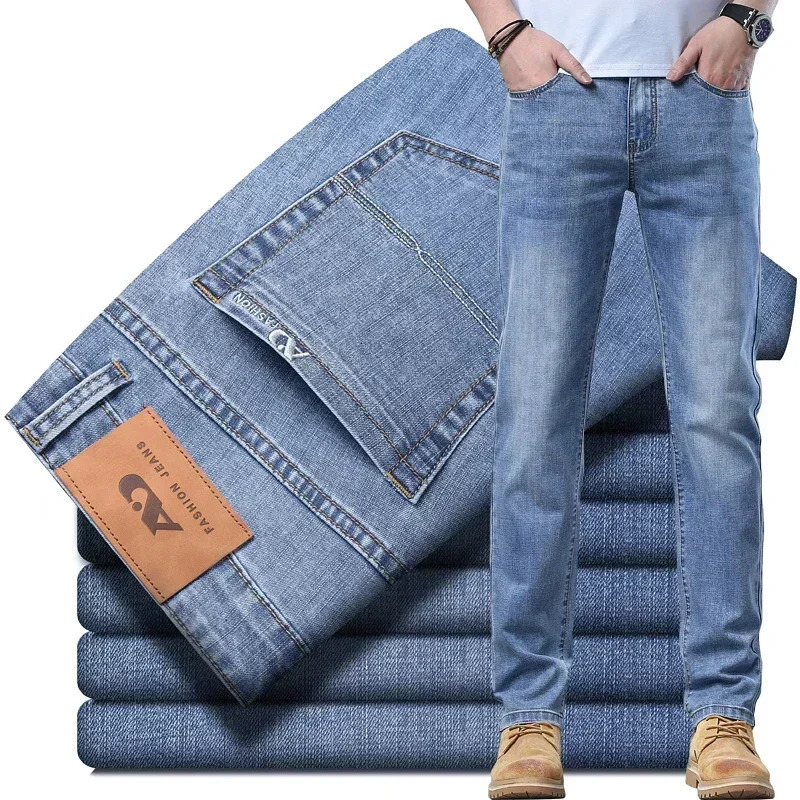 2024 Thin or Thick Material Slim Fit Mens Classic Style Men Jeans Business Stretch Denim Male Trousers Clothing250825