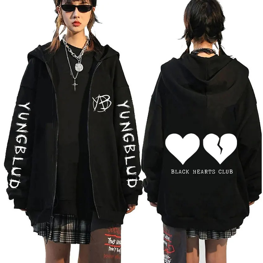 Singer Yungblud Black Hearts Club Zipper Hoodie Male Fleece Cotton Zip Up Hoodies Men Women Rock Vintage Oversized Zip Up Jacket 250818