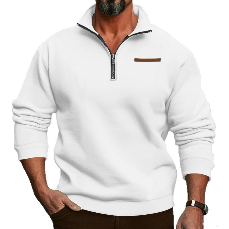 2025 Large Size Winter Fleece Half-Zip Stand Collar Pullover t shirt Solid Color Casual Sweatshirt Men's Fashion