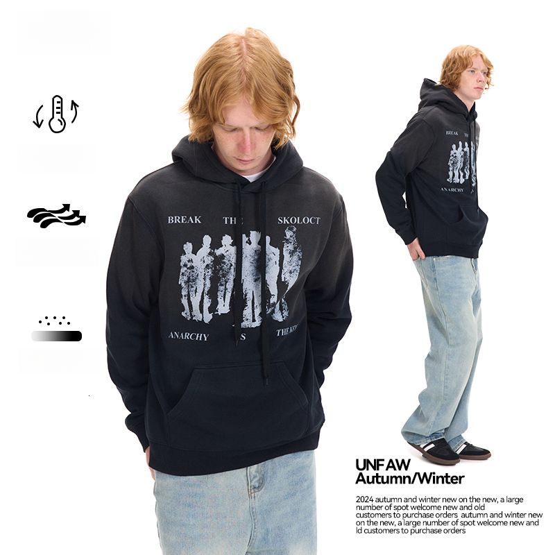 Autumn Winter New American Style Crack t shirt Print 350G Fleece Gradient Color Hooded Sweatshirt
