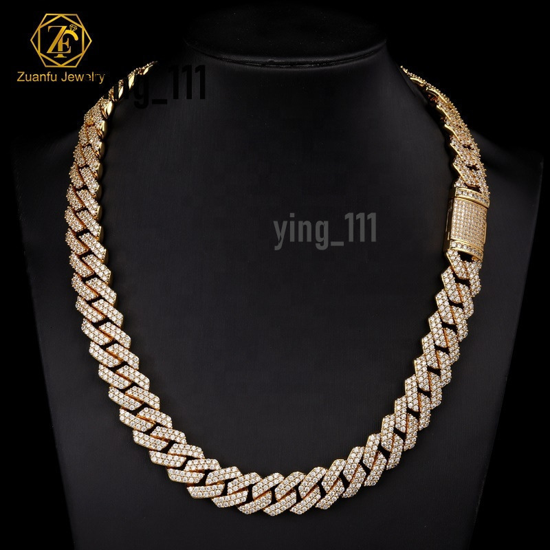 Rts Hiphop Men 2 Rows Cuban Chain 8mm 10mm 14mm 16mm 18k Gold Plated Solid Silver Necklace d Vvs Moissanite Cuban Chain Link