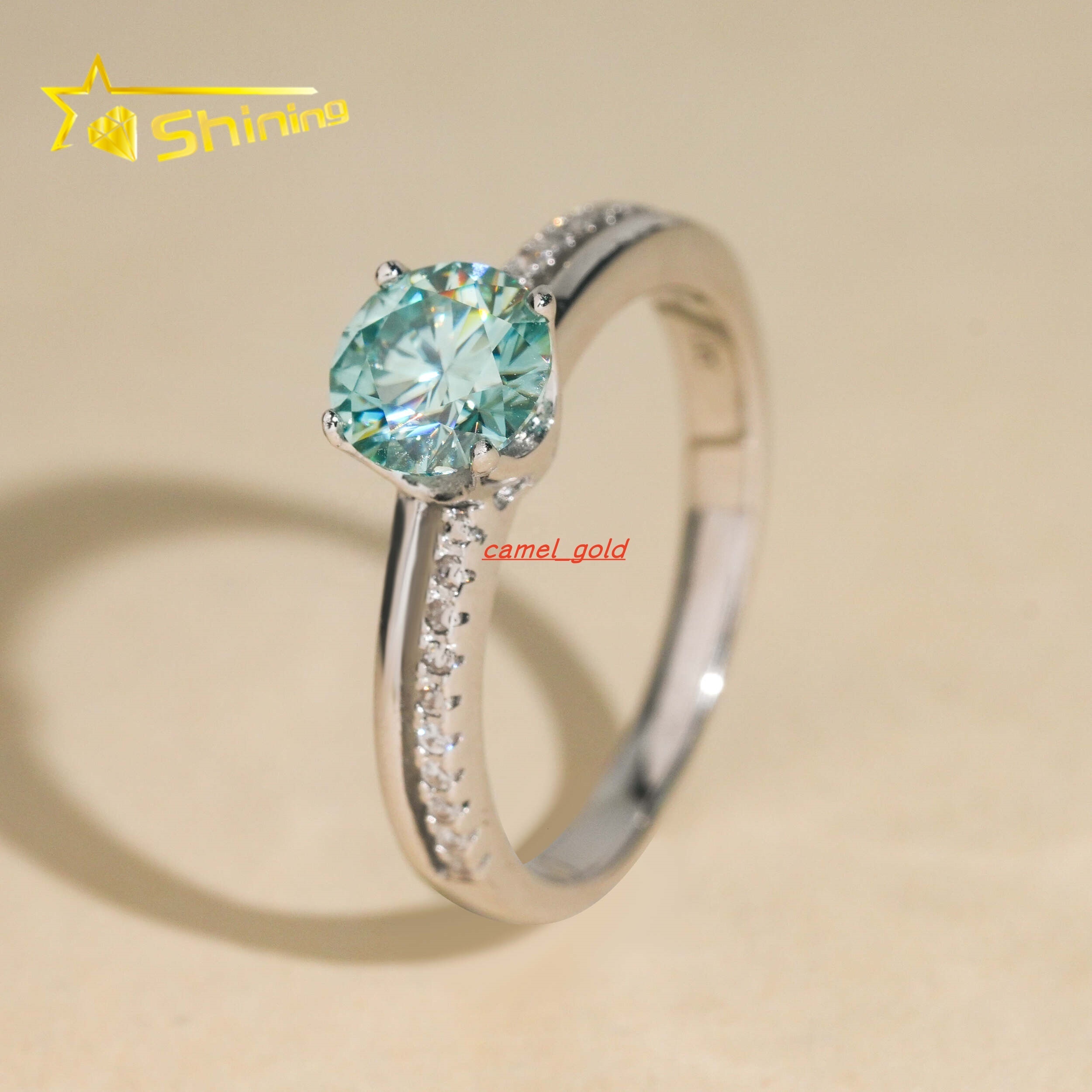 Fashion Jewelry 925 Silver 0.8ct Blue Green Moissanite Engagement Wedding Rings for Women