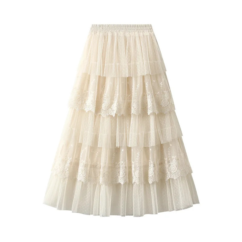 Womens High Waisted Slimming Sand Cake Skirt Half Skirt HighEnd Feeling Gauze Long Skirt Summer 2025 Hundred fold skirt250825