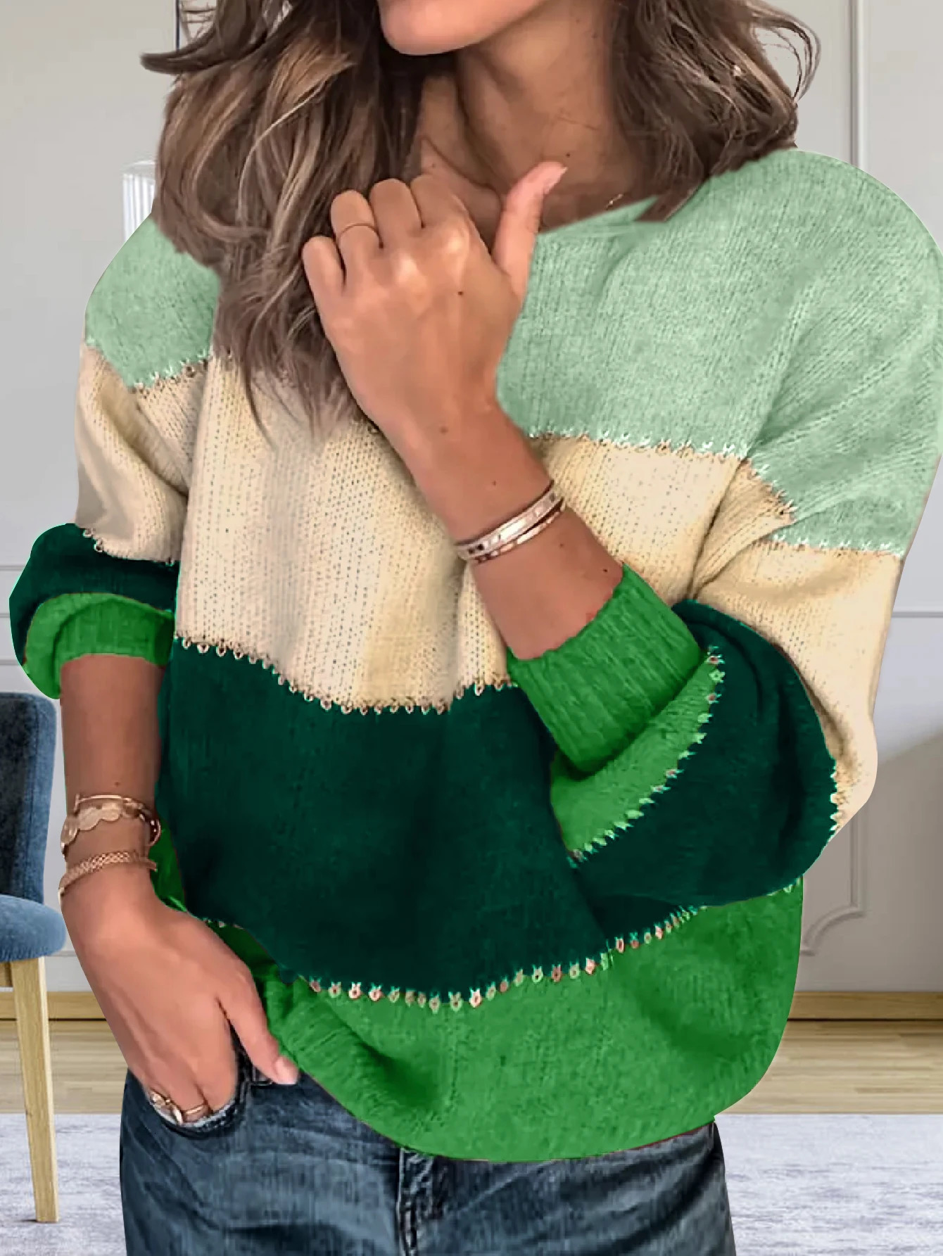 Loose Striped Sweater Women Pullover Plus Size Womens Sweaters High Quality Oversized Color Block Sweater Jumper 250819
