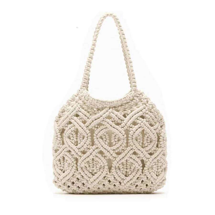 Designer Bags Handmade Cotton Cord Beach Shoulder Bag Summer Girls Hollow Out Woven Clutch Purse Beige Large Capacity Tote Design Handbags Sac Luxur