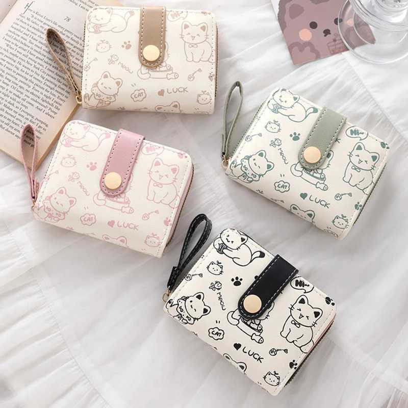 Small Cute Wallets for Women Card Holder Purses with Zip Coin Pocket High Quality Square Hand Bags Cat Wallet W250826