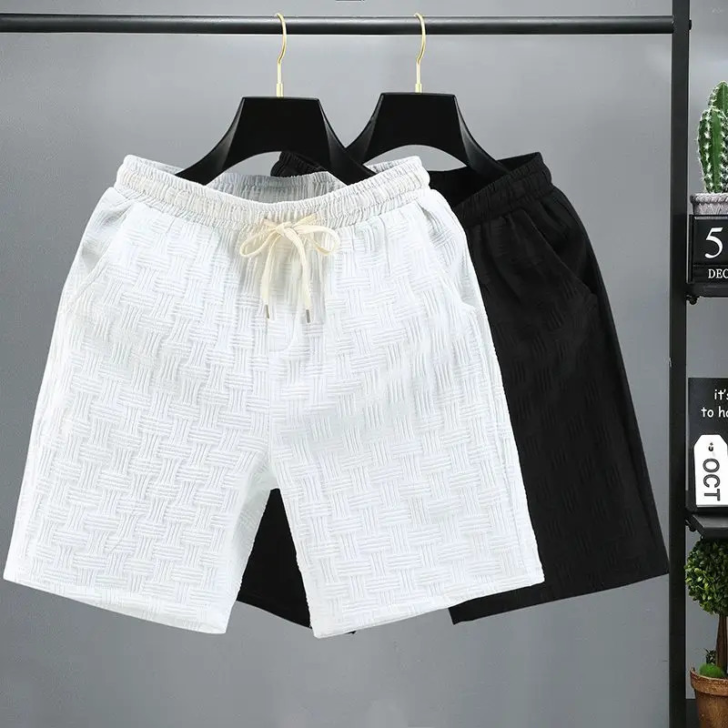 Vintage Weaving Texture Mens Thin Shorts Casual Jacquard Loose Fit y Fivepoint Pants for Male Bermuda Sports Sweatpants 250825