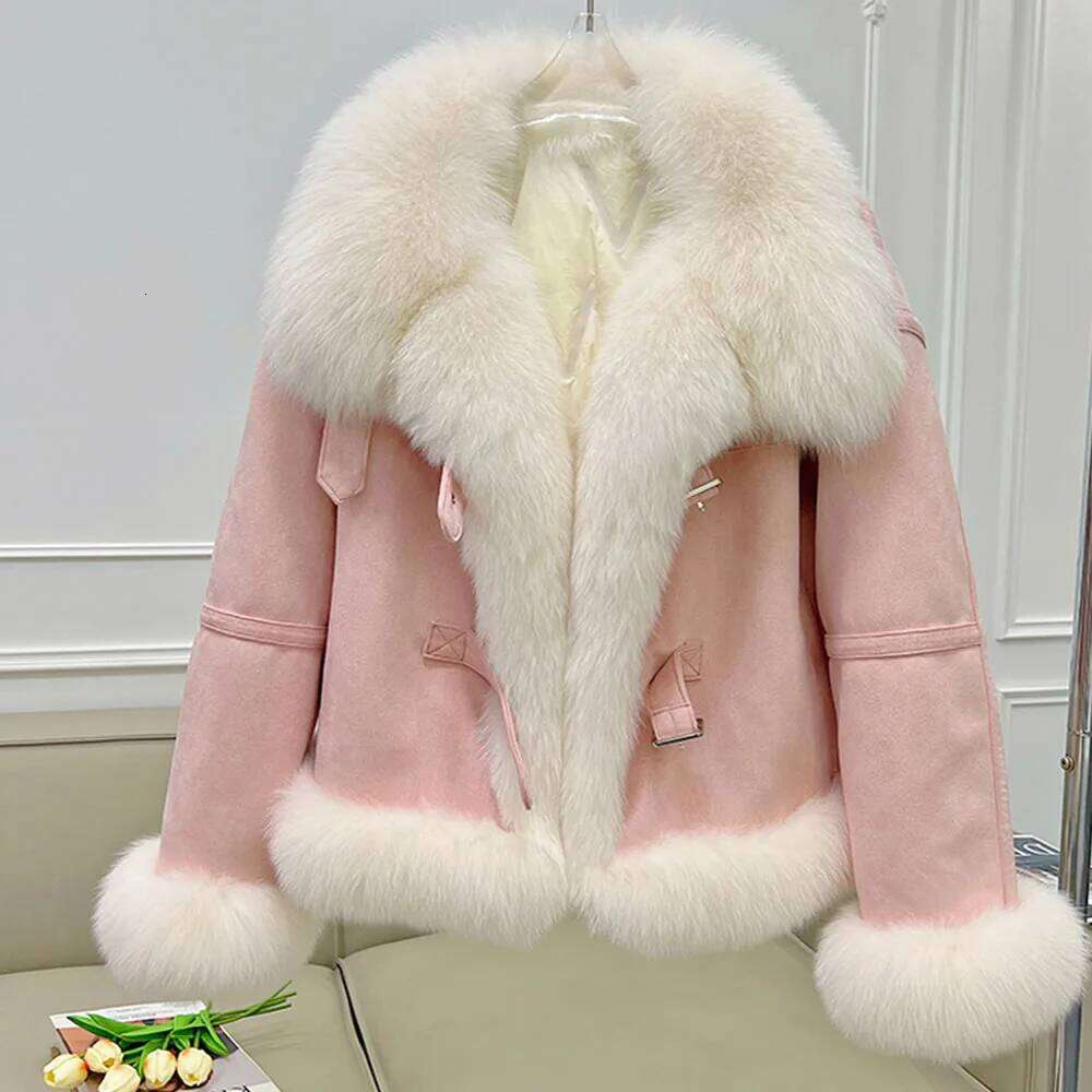 Women's Trench Coats 2024 New Fashion Real Coat Goose Down Winter Women Jacket Natural Fox Fur Collar Thick Suede Outerwear Warm