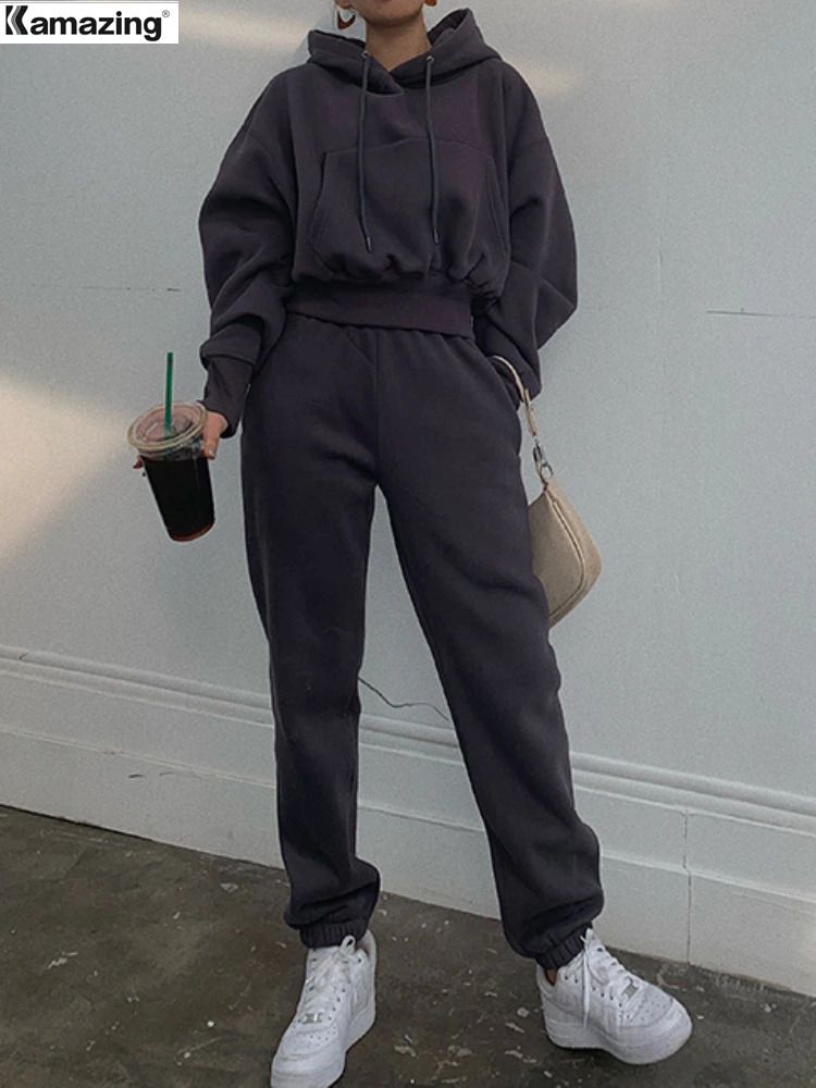 Hoodies Suit Winter Spring Solid Casual Tracksuit Women Fleece 2 Pieces Set Sports Sweatshirts Pullover Sweatpants Wholesale250825