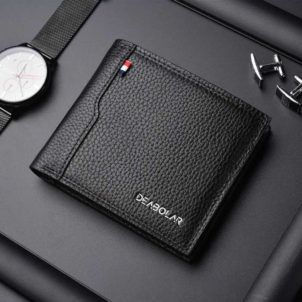 Mens Lychee Print PU Leather Business Wallet Mens Solid Color Mens Birthday Gift W250826