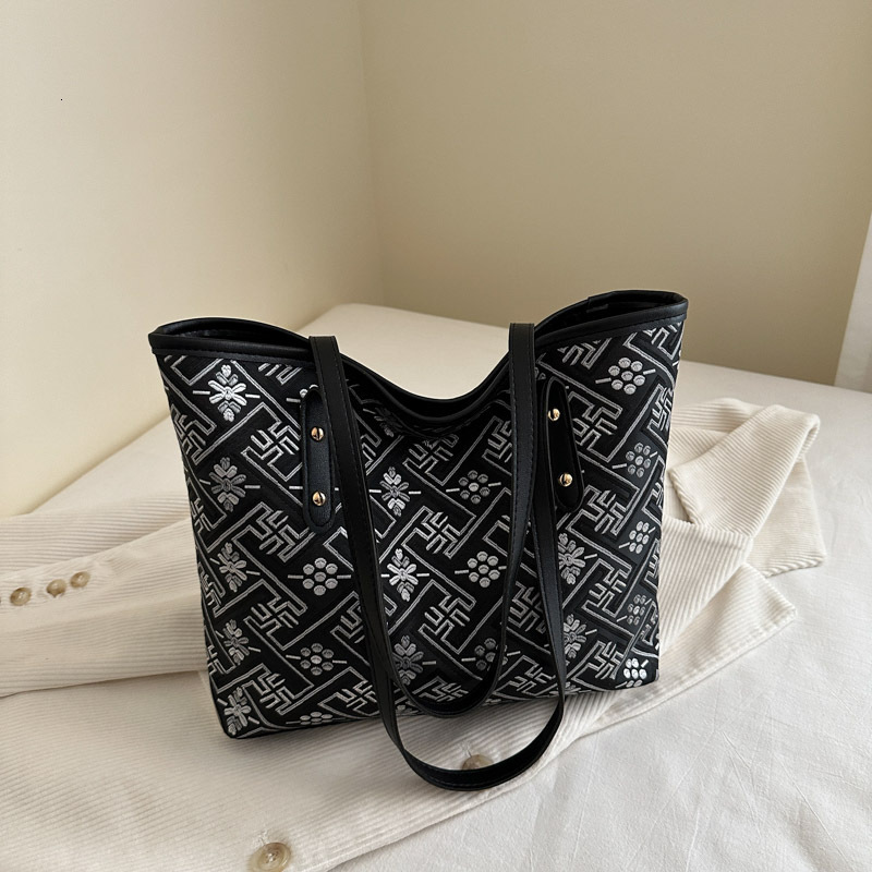 Printed Casual Simple Women's Ethnic Large Capacity New Chinese Style Single Shoulder Handheld Tote Bag