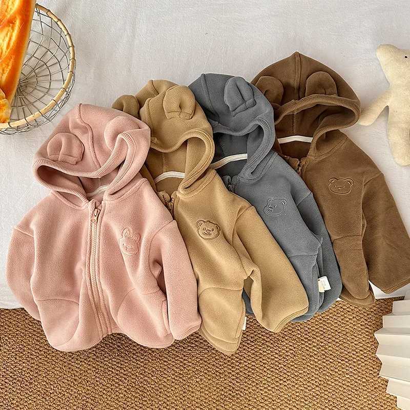 230171 Baby Plush Hooded Jacket Winter Clothes Autumn Winter Boys Cotton Coat Girls Baby Children Warm Top Furry Z250826