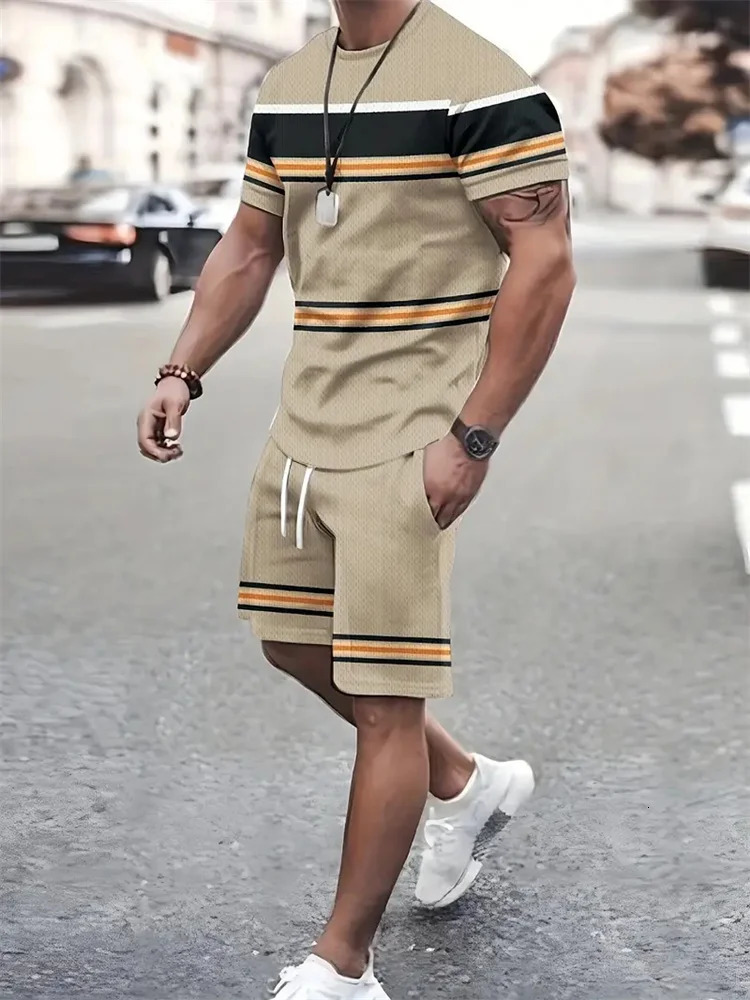 summer mens sportswear shortsleeved Tshirt suit twopiece outdoor travel clothing oversized shorts training clothes250826