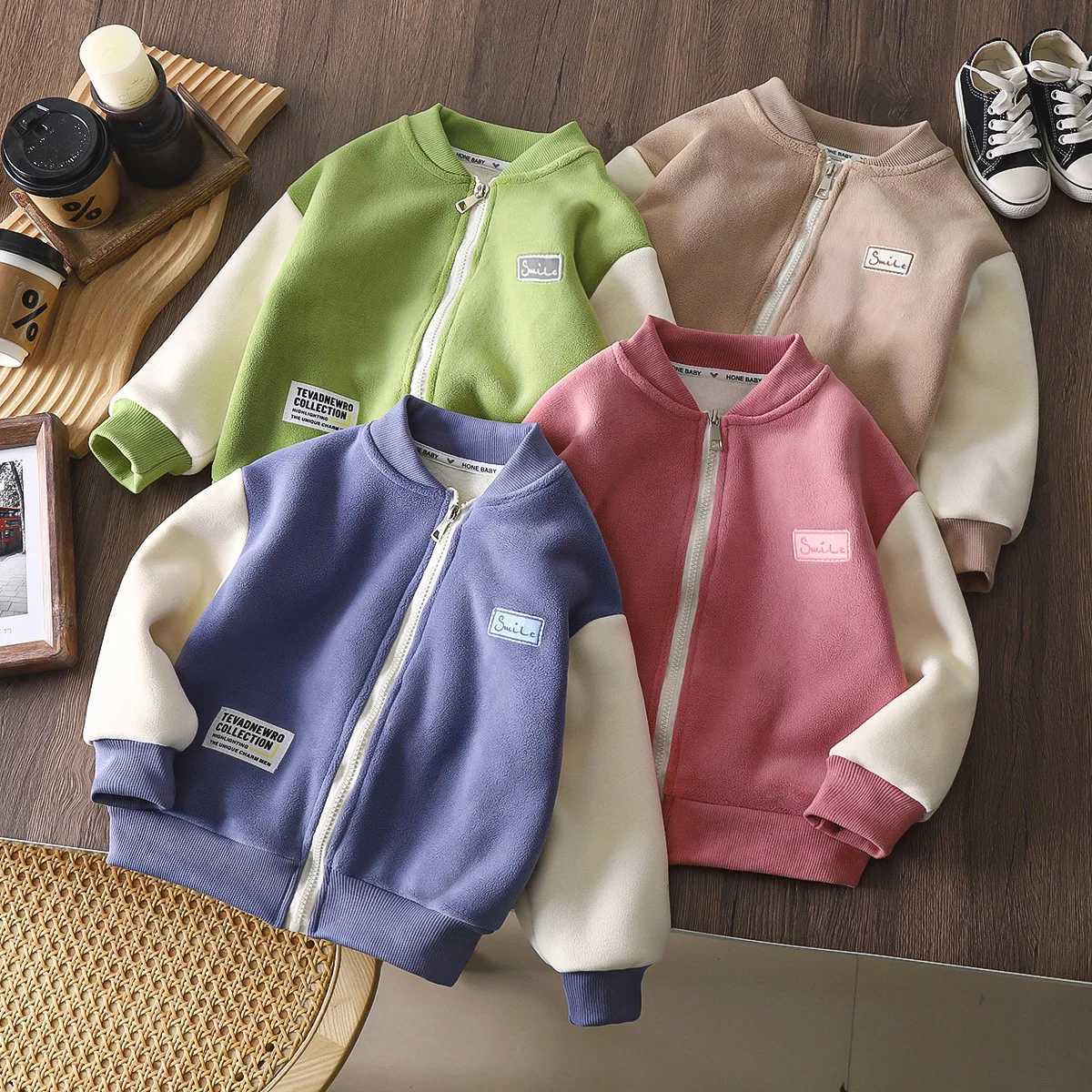 New Thick Winter Kids Solid Color Jacket Girls Fleece Padded Coat Children Letter Soft Warm Top Z250826