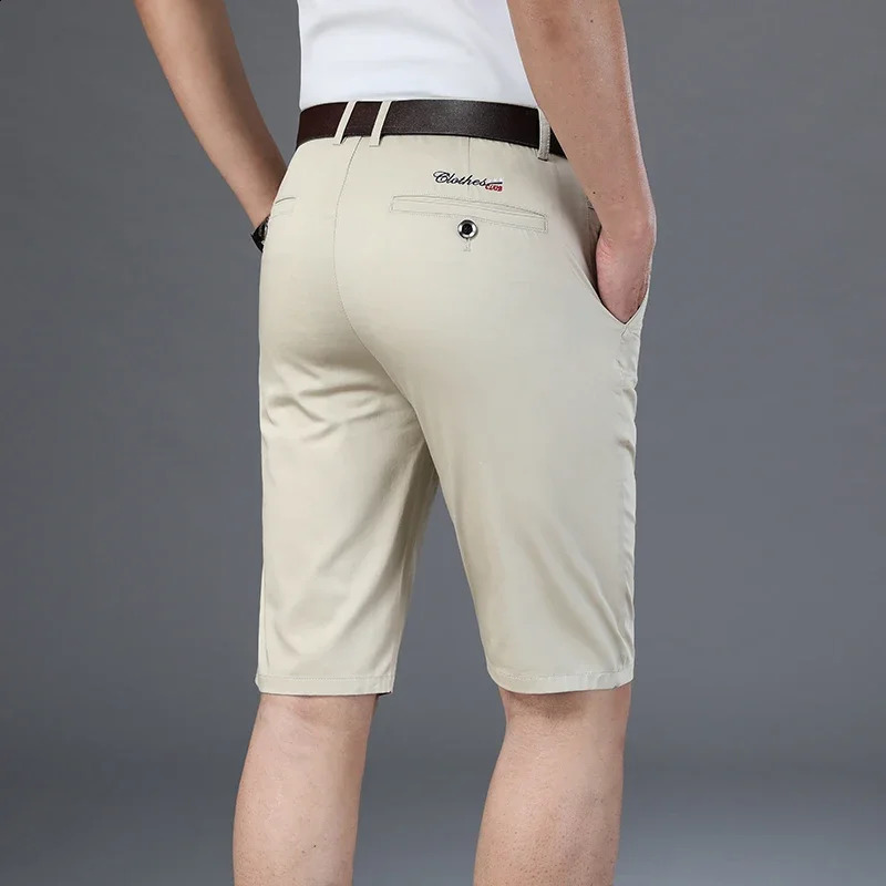 6 Colors Casual Shorts Men Summer Fashion Business Straight Elastic Thin Short Pants High Quality Male Clothes Khaki Beige 250826