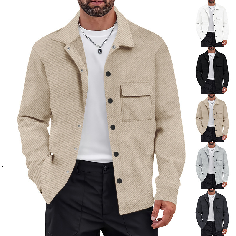 2025 Spring and Autumn American Style t shirt Men's Casual Jacquard Knit Turn-Down Collar Shirt Jacket Coat