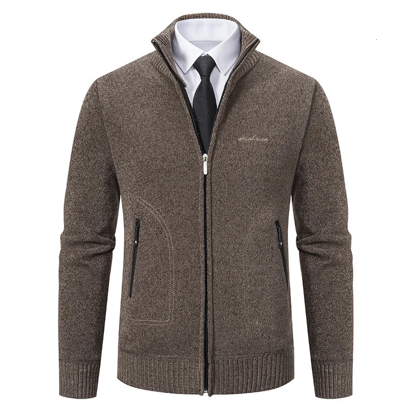 Autumn Spring Mens Sweater Coat Brown Jacket Business Casual Turtleneck Zipper Overcoat Wool Velvet Pullovers Cold Sweatercoat250825