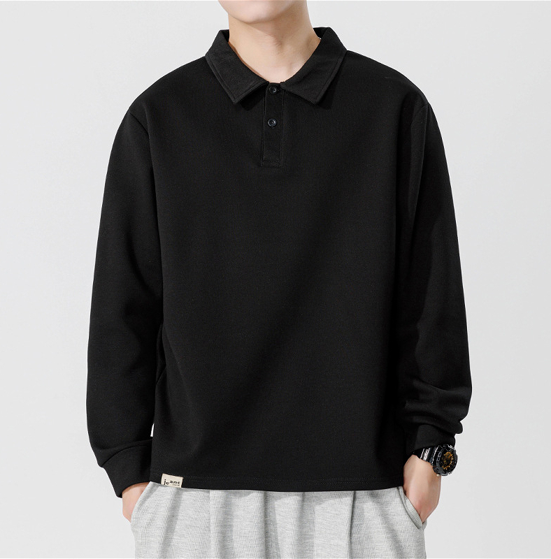 360 Men Long-sleeved Autumn and Winter Heavy Loose Solid Color Lapel Youth Casual