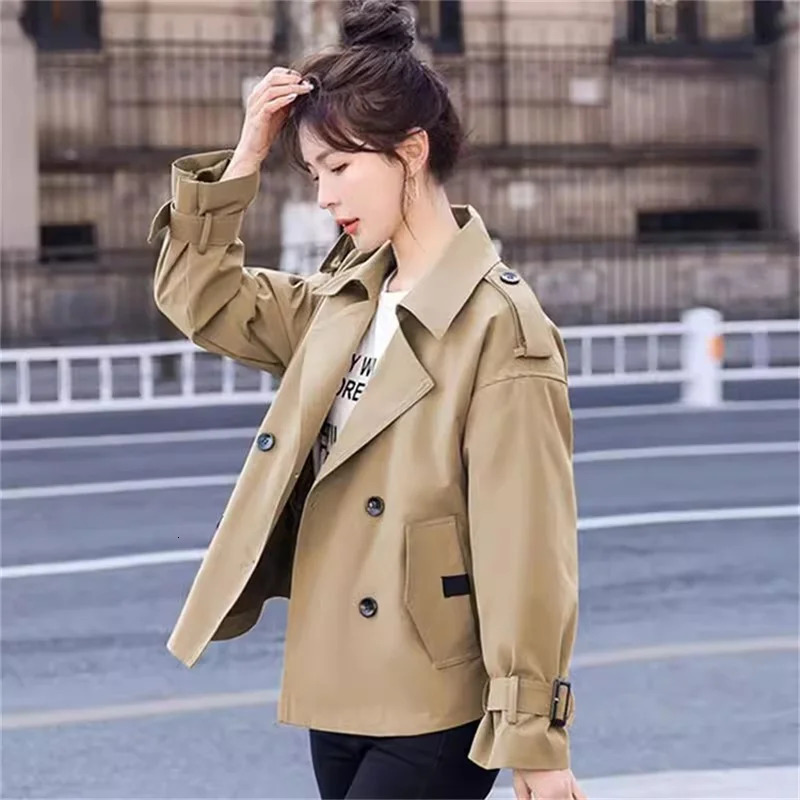 Windbreaker Suit Collar Jackets Women Loose Autumn Spring Korean Fashion Female Jacket Pocket Coat Double Breasted Coat Sho 250819