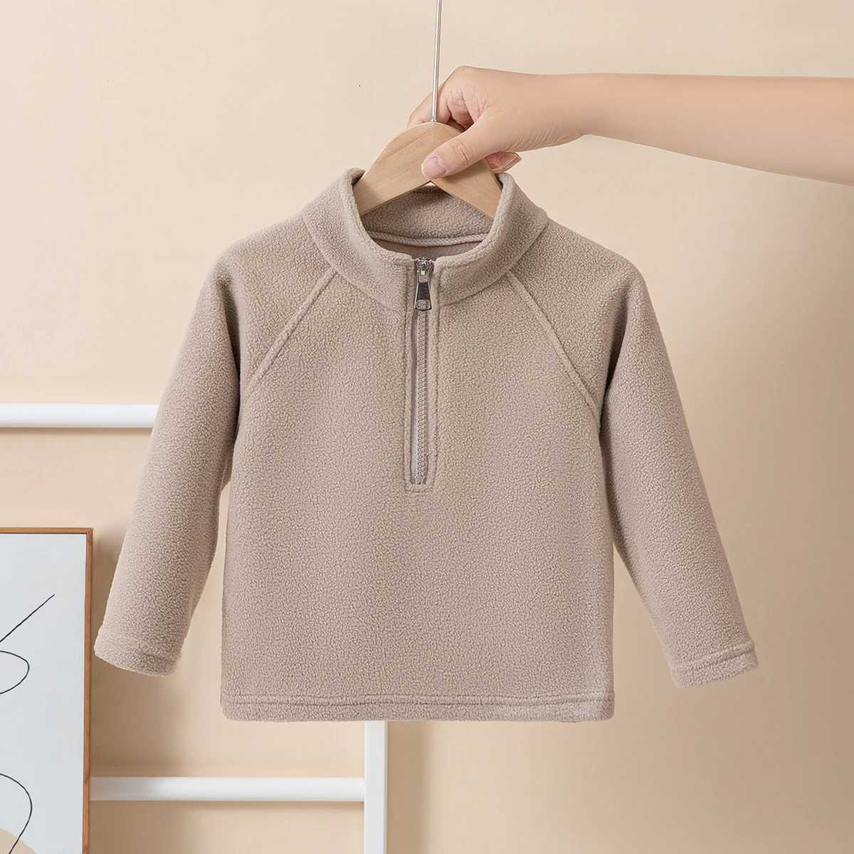 Girls Boys Autumn Winter New Hoodie Warm Leisure Tops Zipper Pullover Solid Color Long Sleeve Stand Collar Design Z250826