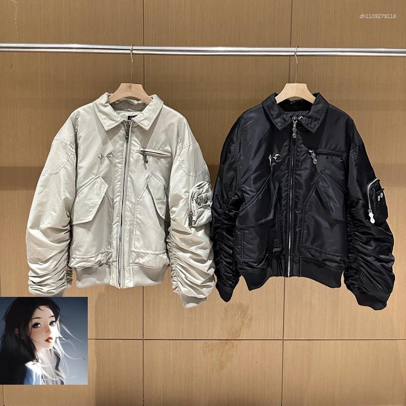 Men's Jackets Multi Pockets Thug Club Star Moon Back Rivet Metal Zipper Bomber Flight Jacket Men Women Casual Thicken Cotton Coat