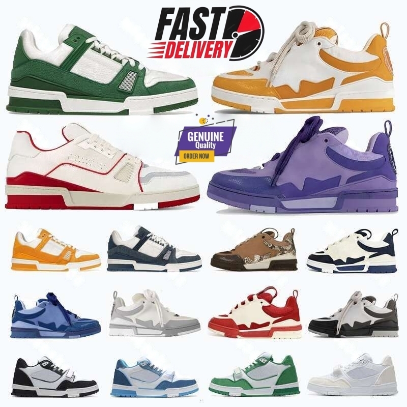 Designer Shoes Virgil 12A Luxury Skate Trainer Men Women Casual Shoes Calfskin Leather White Green Red Blue Letter Overlays Platform Fashion Mens Sn