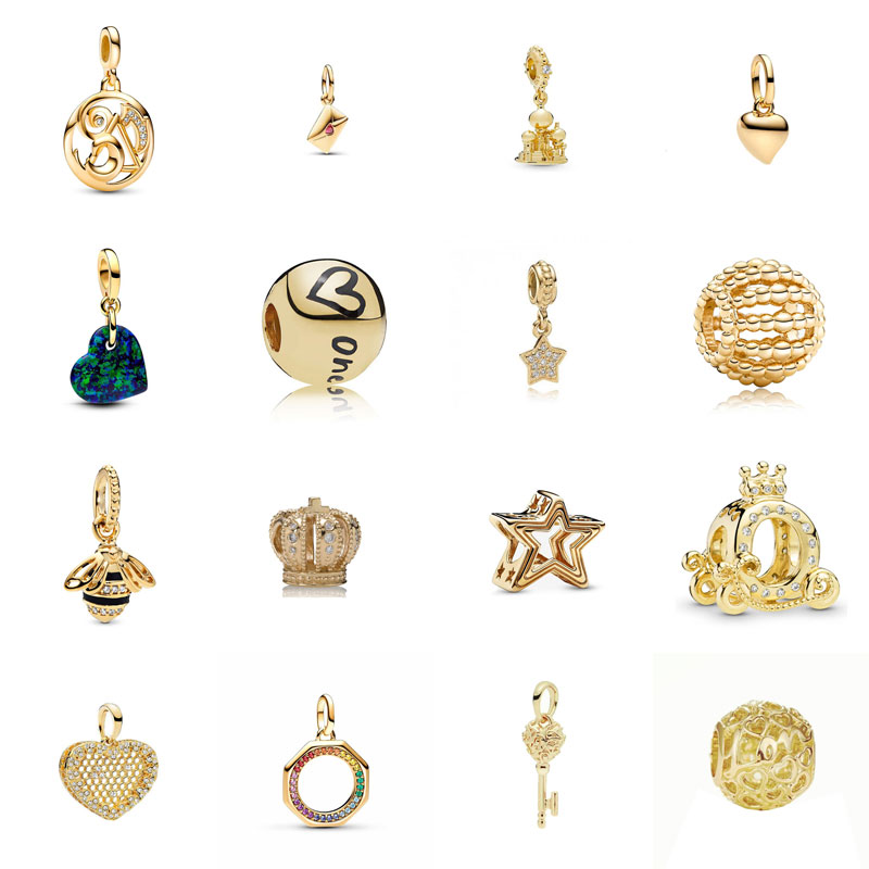 S925 Silver Designer Charm Gold Bee Castle Envelope Pentagram Pendant Crown Pumpkin Car Bead Bracelet DIY Jewelry Free Delivery Halloween Gift