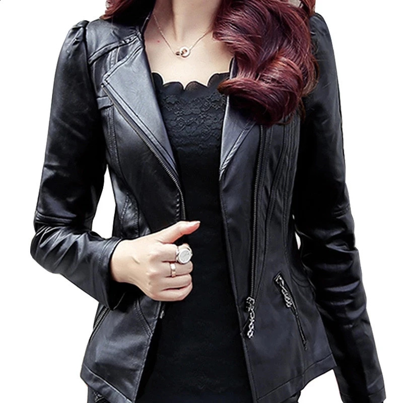 Fashion Womens Leather Jacket Bright Colors Black Motorcycle Coat Short Faux Biker Soft Female 250826