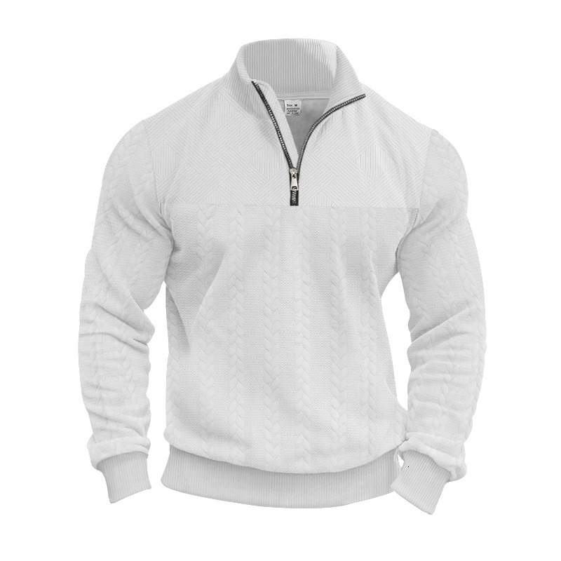 American Style Casual Stand Collar Zipper t shirt Pullover Loose Knitted Jacquard Jacket for Men Autumn Winter Long Sleeve Sweatshirt