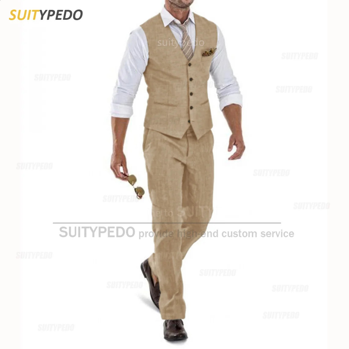 Linen Suit for Men Casual Slim Fit Ivory Suit Vest Pants Set 2 Pieces Business Summer Prom Wedding Tuxedos for Men Groomsmen250826
