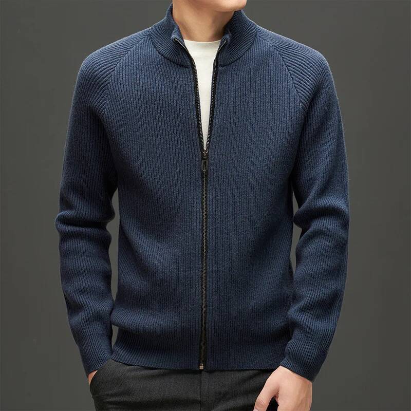 High Quality Mens 100% Sweater Coating O-Neck Long Sleeve Zipper Cardigan Winter Thick Smart Casual Wool Kniwear Tops