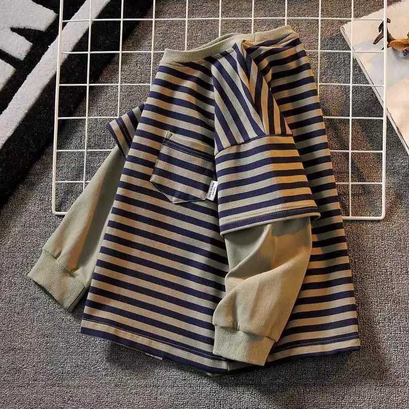 Kids Hoodies New Spring 2025 Striped Patchwork Fashion Korean Casual Baggy Simple Sle Z250826